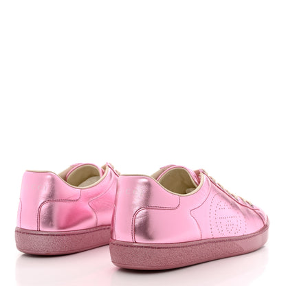 Gucci Metallic Nappa Interlocking G Perforated Womens Ace Sneakers 39 Rosa 4 of 9