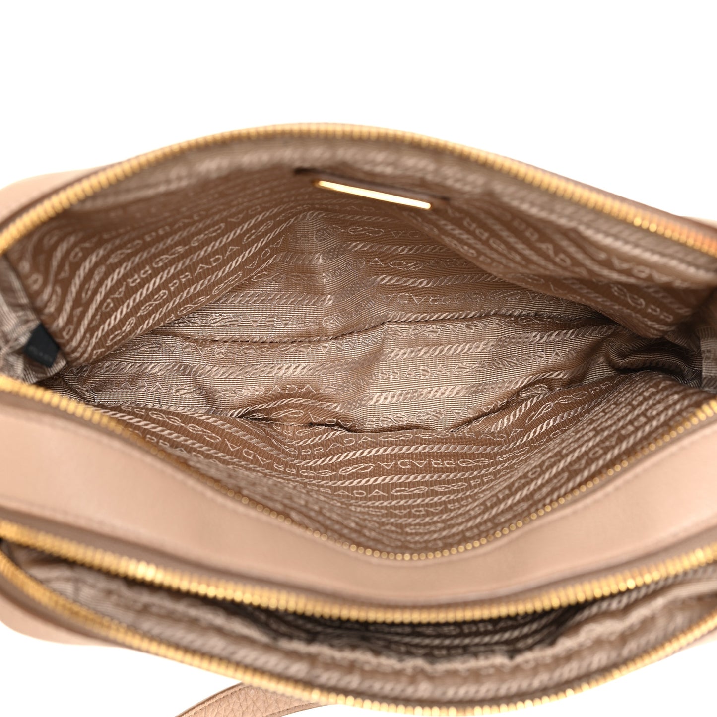 Vitello Daino Medium Double Zip Shoulder Bag Cammeo