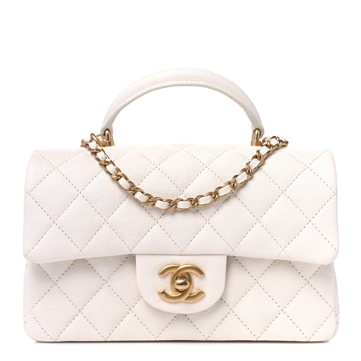 Caviar Quilted Mini Top Handle Rectangular Flap White