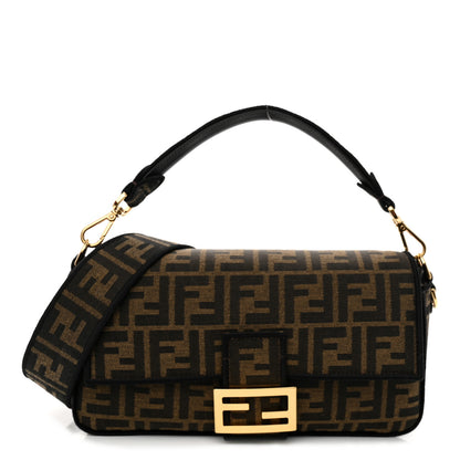 Fendi Fabric Jacquard FF 1974 Medium Baguette Tobacco Moro Black 1 of 12