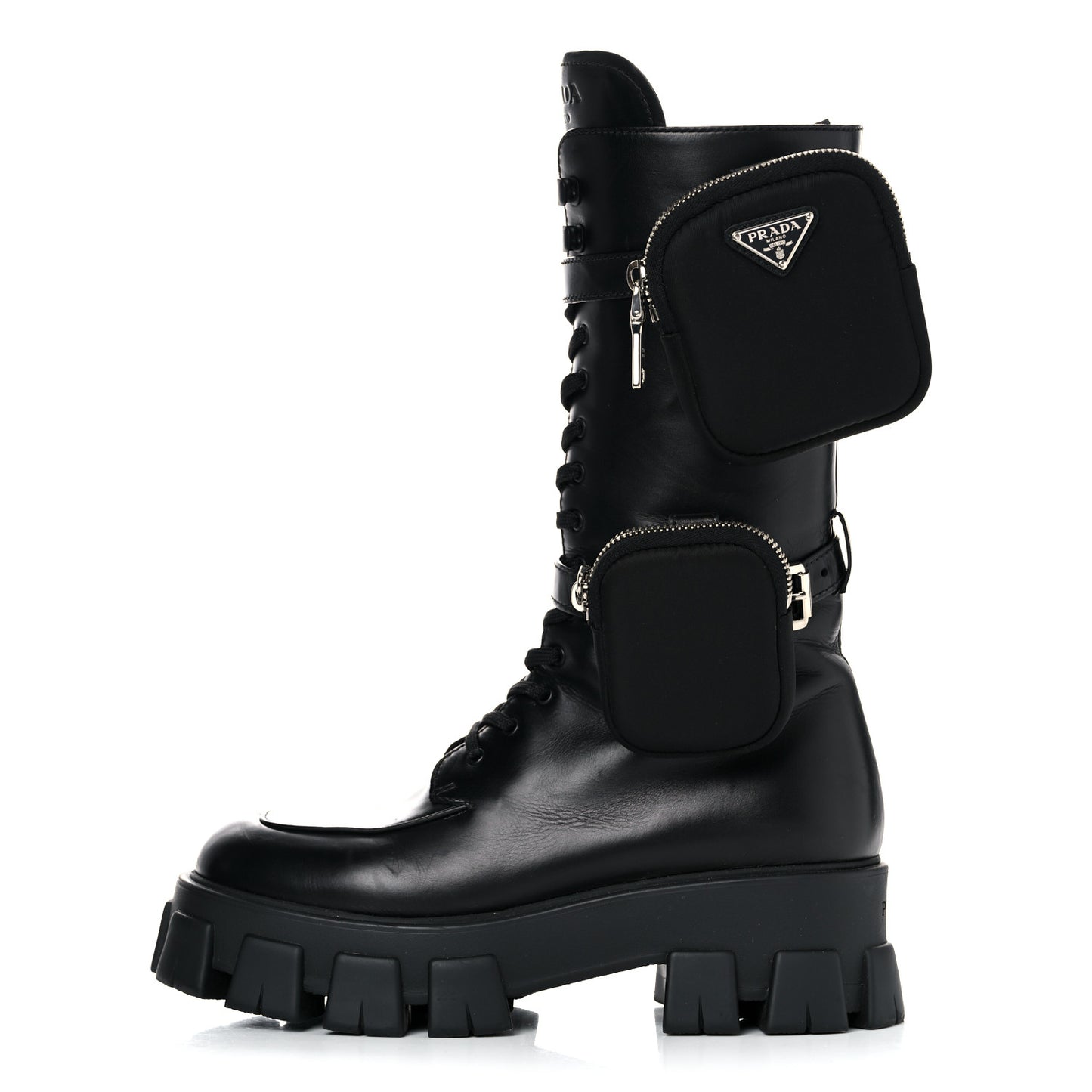 Vitello Lux Nylon Metal Triangle Logo Monolith Pouch Pocket 55mm Tall Combat Boots 39.5 Black