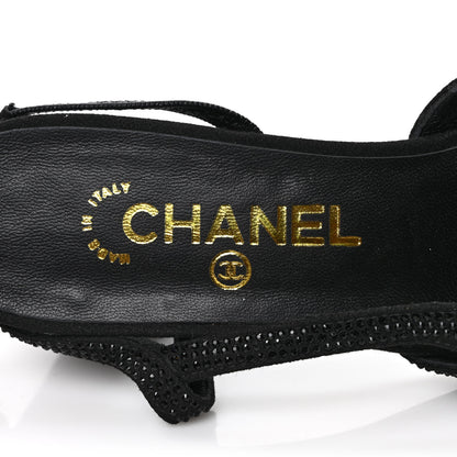 Chanel Strass Grosgrain Cap Toe CC Slingback Pumps 38 Black 7 of 7