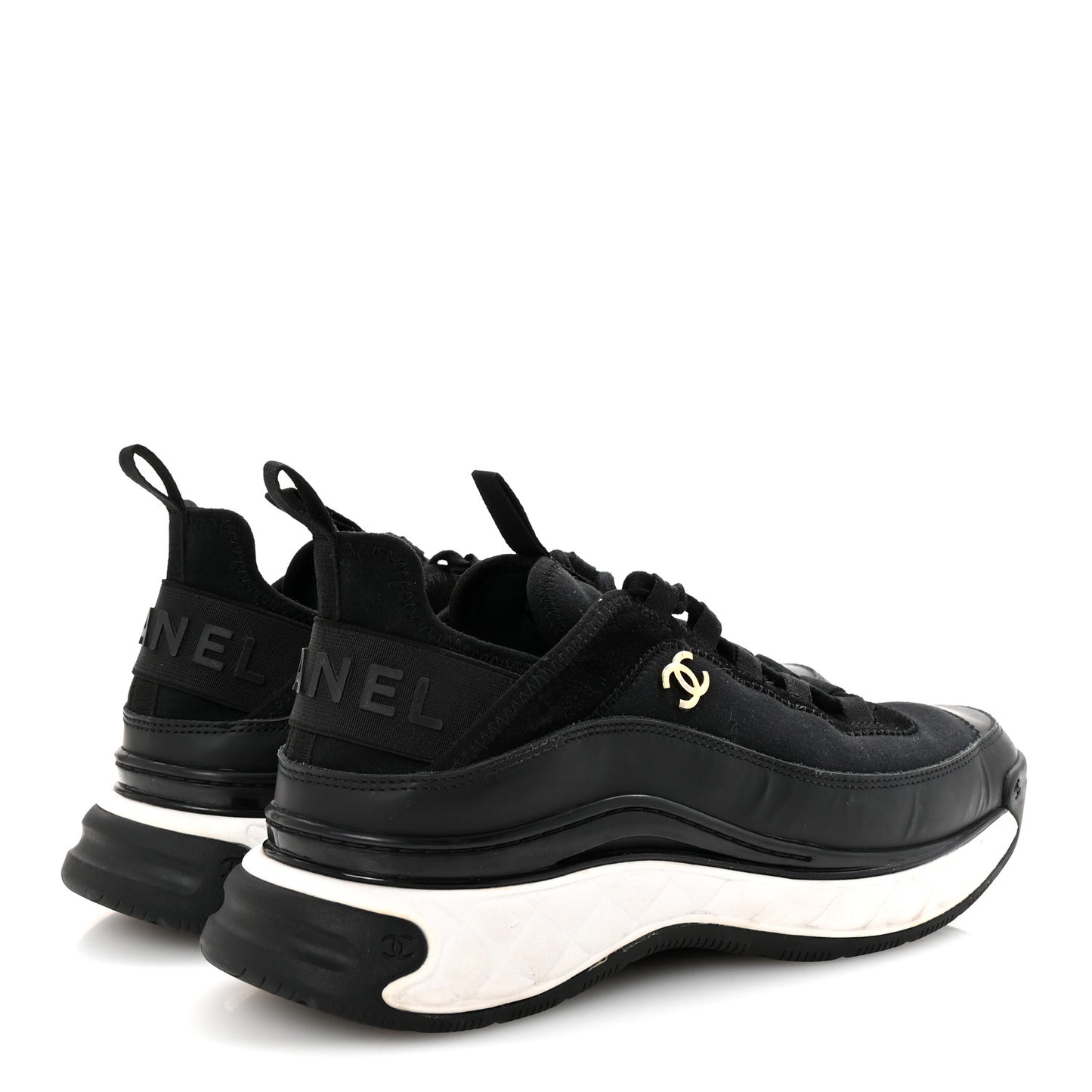 Velvet Calfskin Mixed Fibers CC Sneakers 38.5 Black