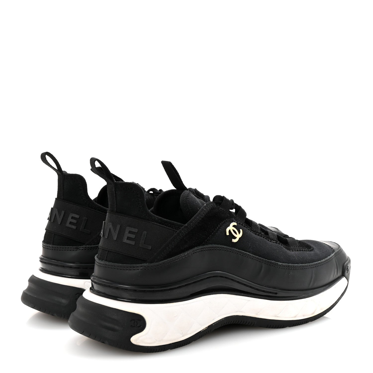 Chanel Velvet Calfskin Mixed Fibers CC Sneakers 38.5 Black 5 of 9