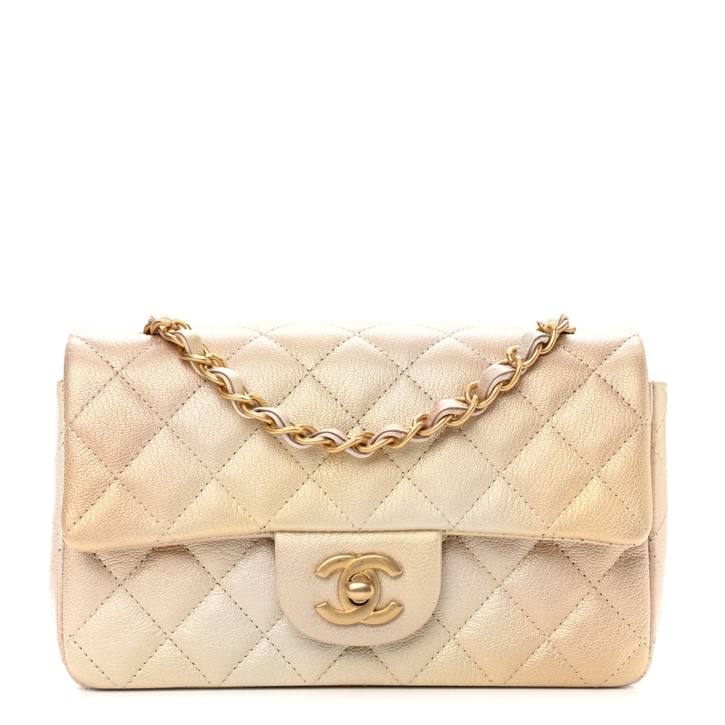 Metallic Goatskin Quilted Mini Rectangular Flap Gold