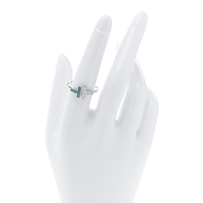 Tiffany 18K White Gold Diamond Turquoise T Wire Ring 56 7.75 2 of 5