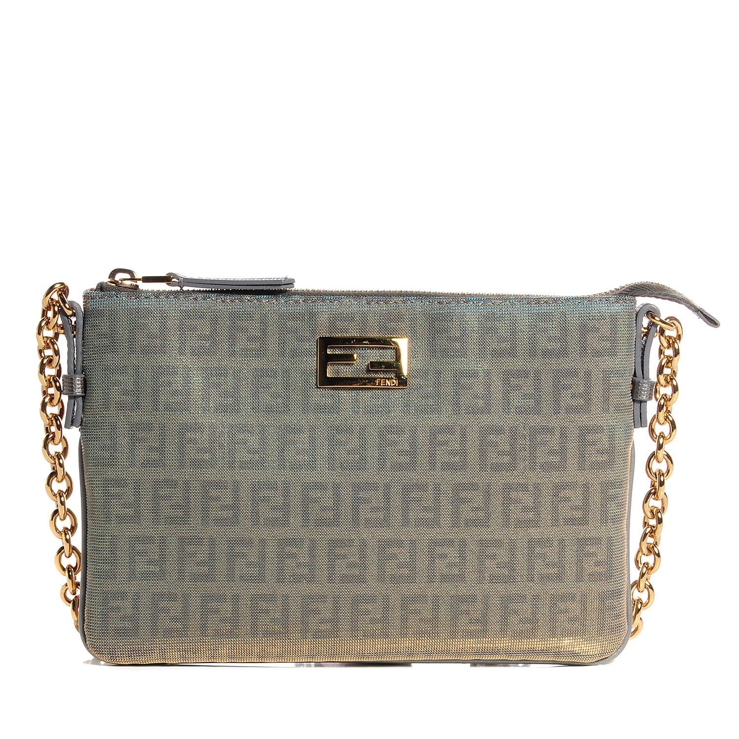 Fendi Metallic Zucchino Canvas Small Forever Crossbody Platinum Light Blue 1 of 8