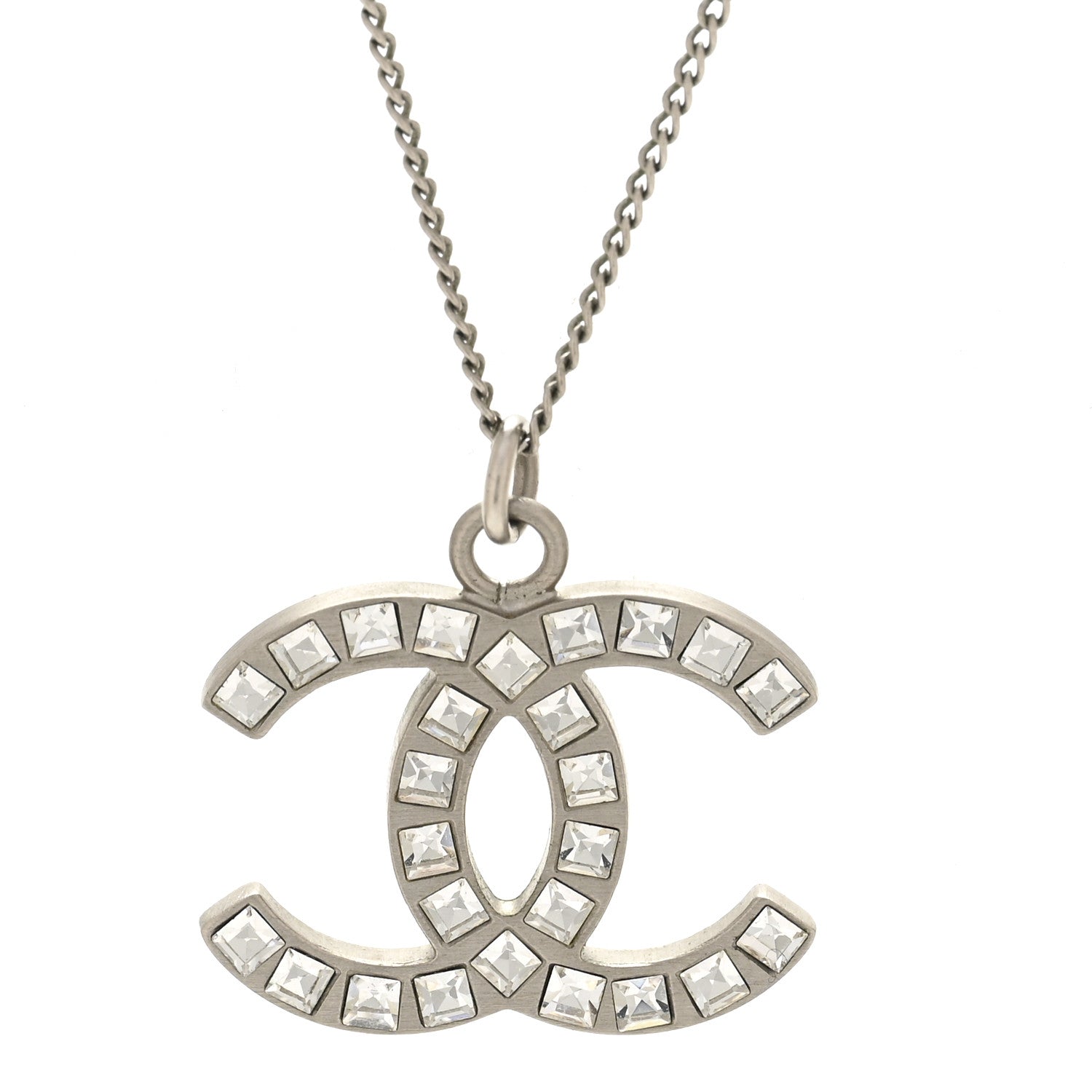 Chanel Crystal Timeless CC Necklace Silver 4 of 5