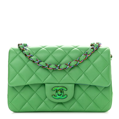 Chanel Lambskin Quilted Mini Rectangular Flap Green Blue 1 of 11