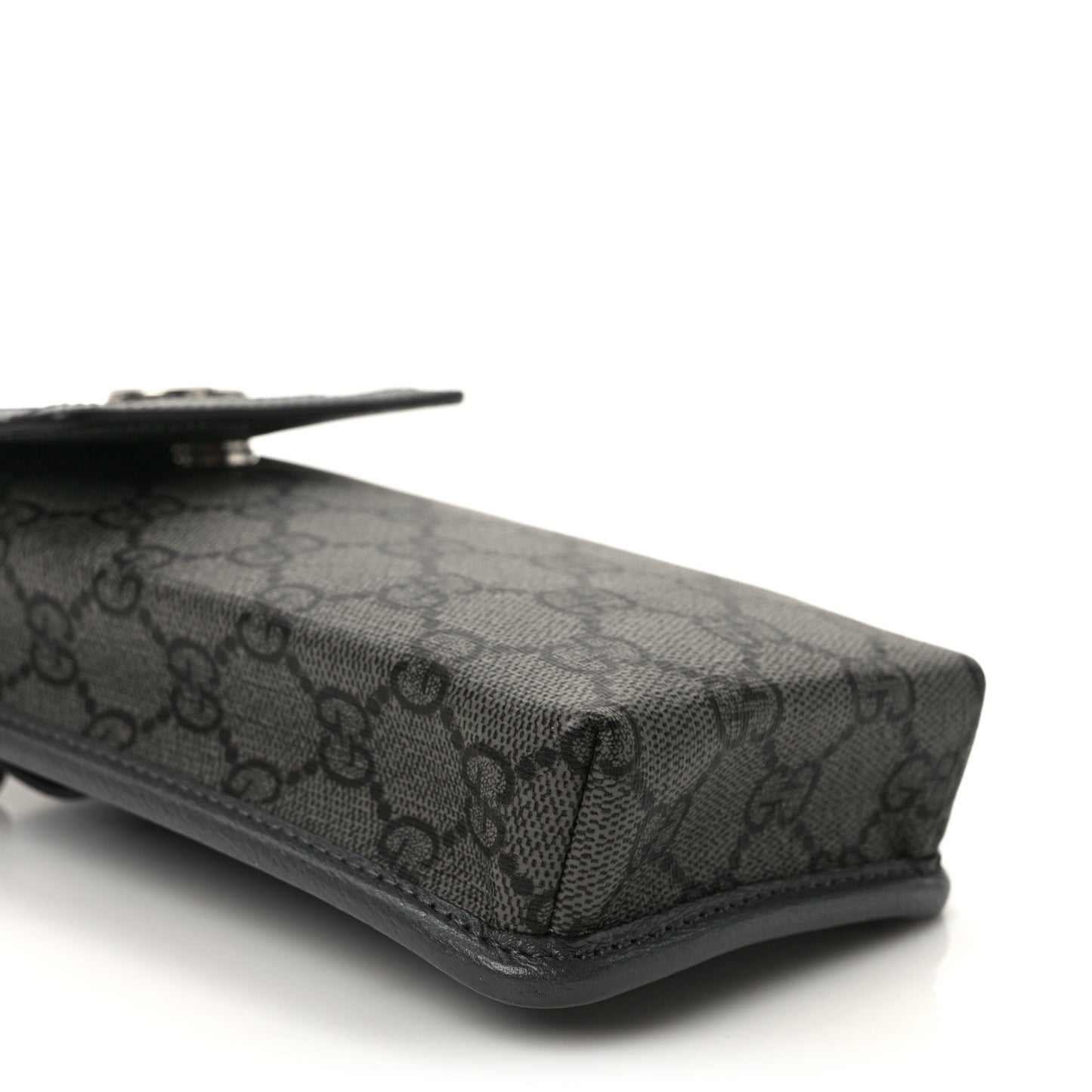 GG Supreme Monogram Textured Dollar Calfskin Phone Crossbody Bag Grey Black Graphite Grey
