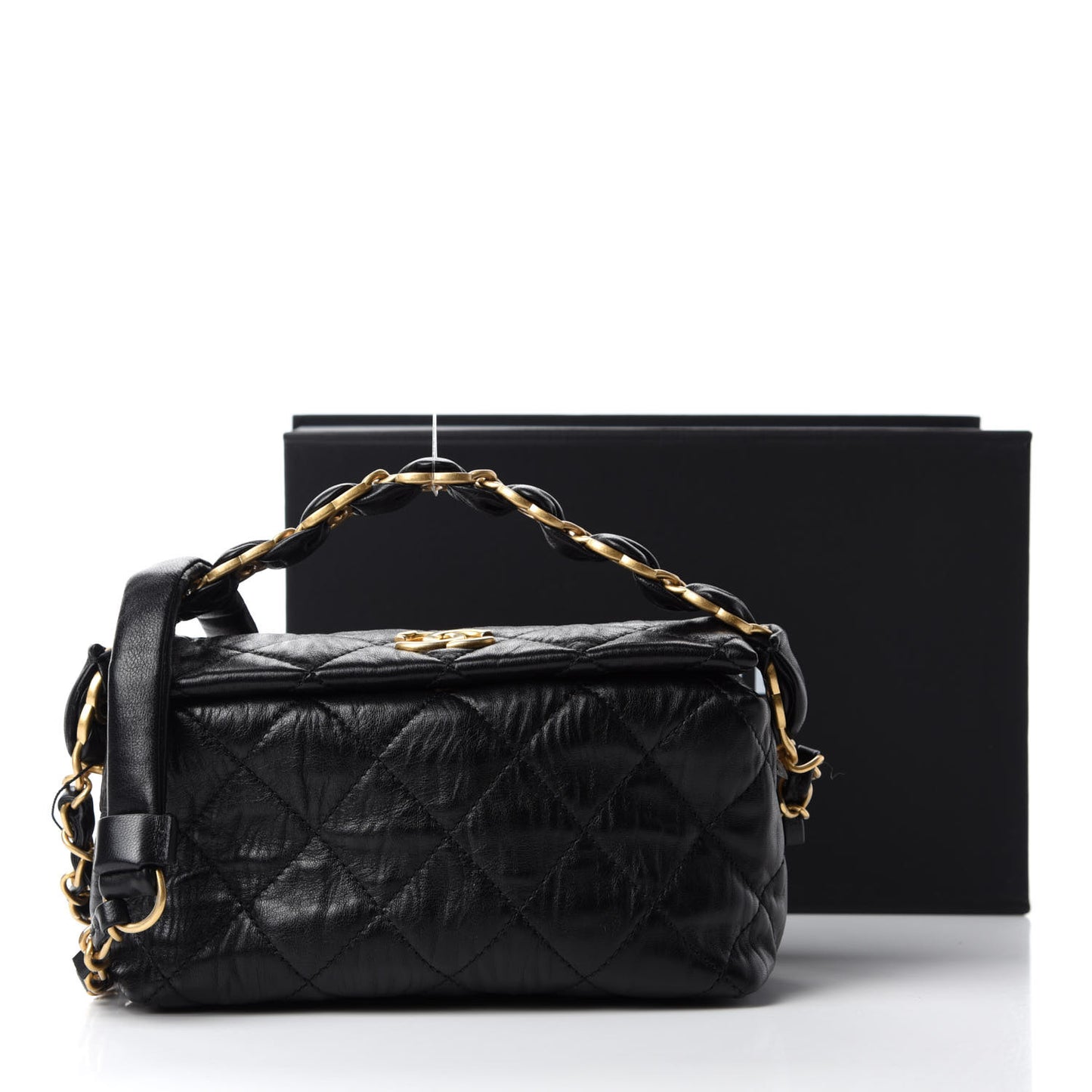 Crumpled Lambskin Quilted Small CC Links Shoulder Bag Black