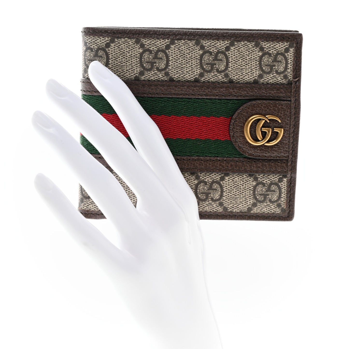 GG Supreme Monogram Web Mens Ophidia Bi-Fold Coin Wallet Beige New Acero