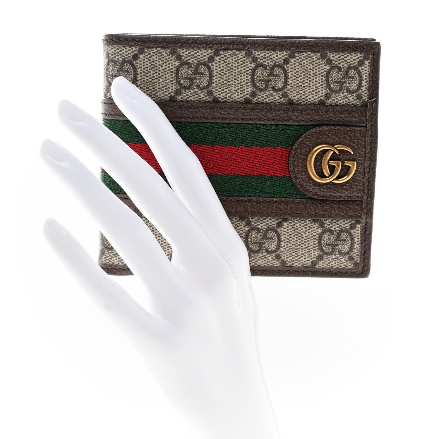 Gucci GG Supreme Monogram Web Mens Ophidia Bi-Fold Coin Wallet Beige New Acero 2 of 8