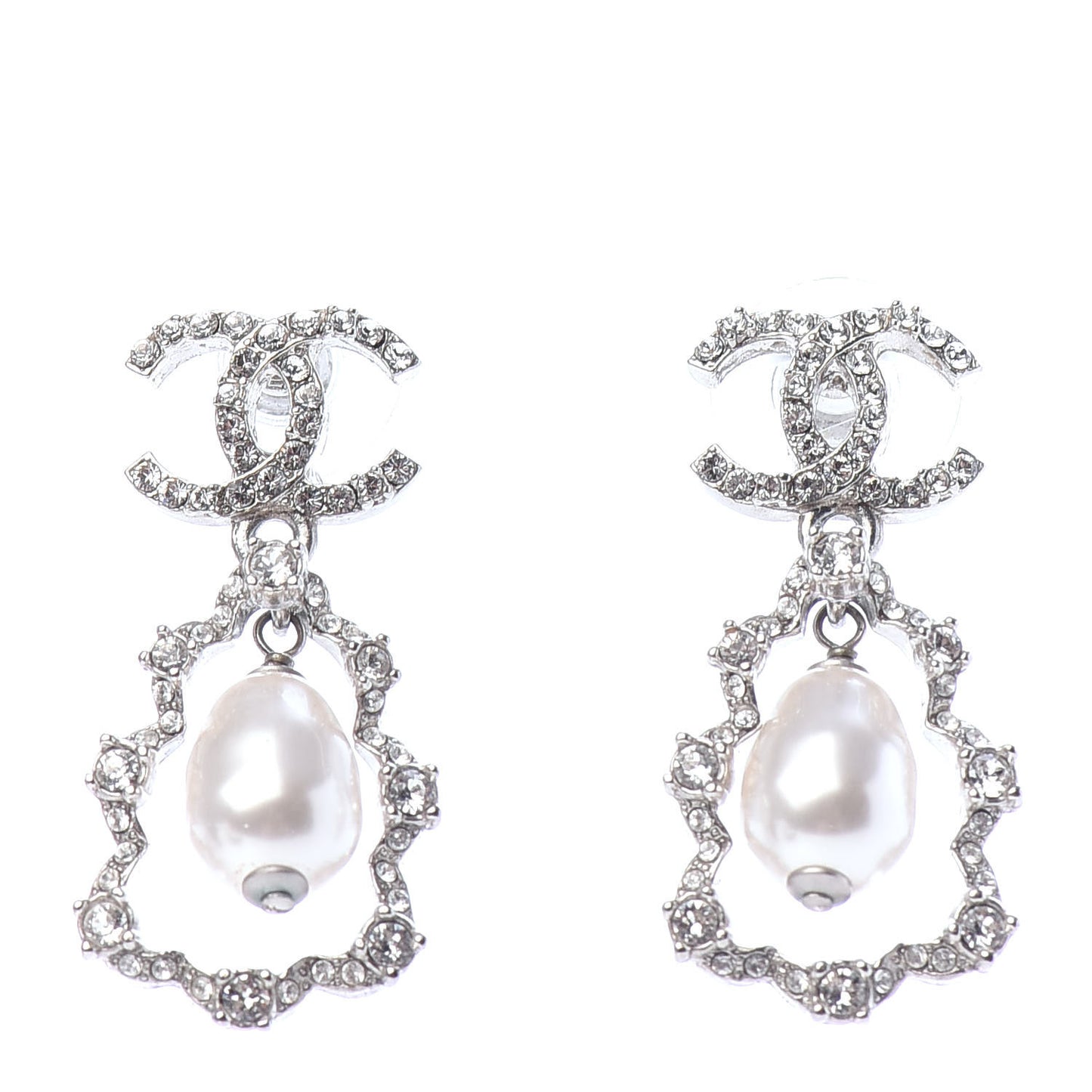 Crystal Pearl Imperial Bow Earrings Silver