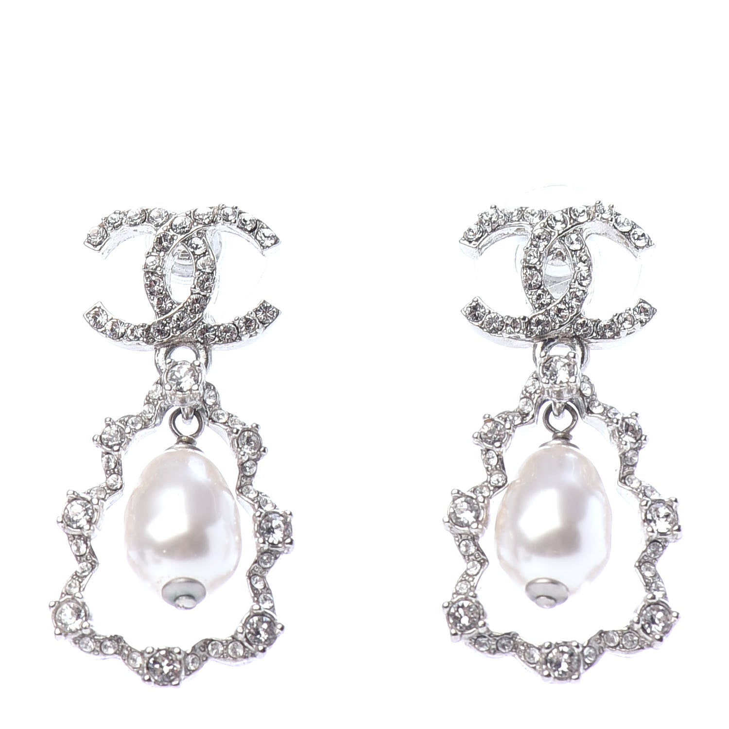 Chanel Crystal Pearl Imperial Bow Earrings Silver 1 of 4