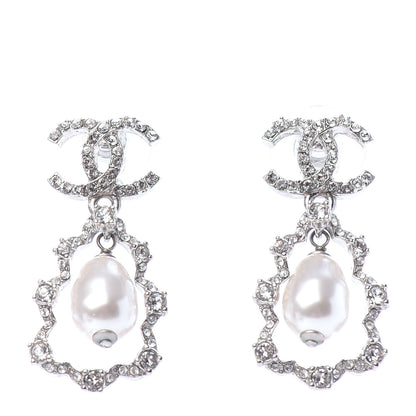 Chanel Crystal Pearl Imperial Bow Earrings Silver 1 of 4