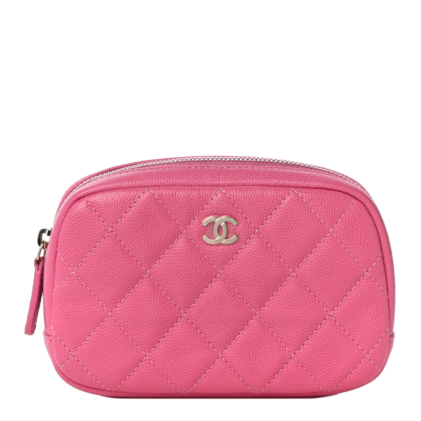 Caviar Quilted Small Curvy Pouch Cosmetic Case Pink