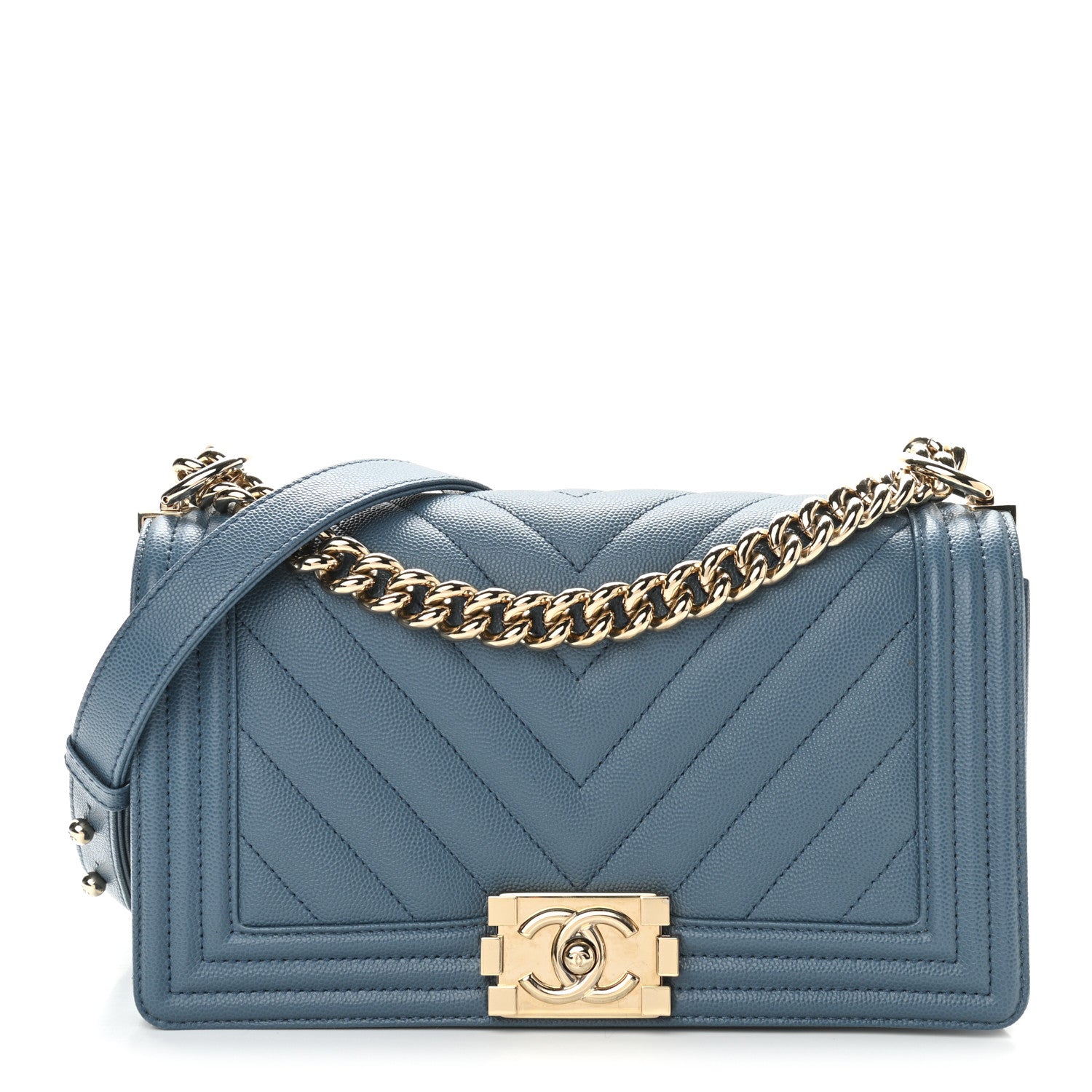 Chanel Caviar Chevron Quilted Medium Boy Flap Blue 1 of 11