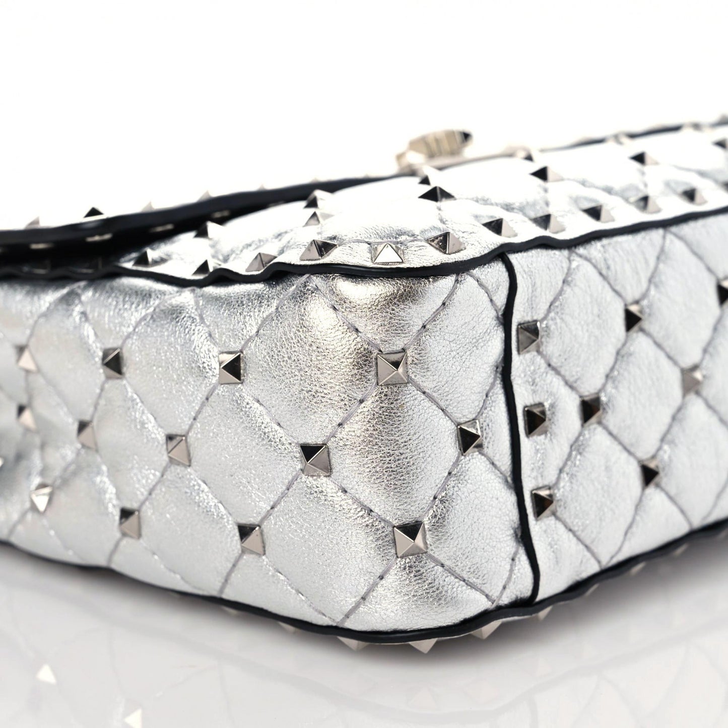 Metallic Nappa Medium Rockstud Spike Shoulder Bag Silver