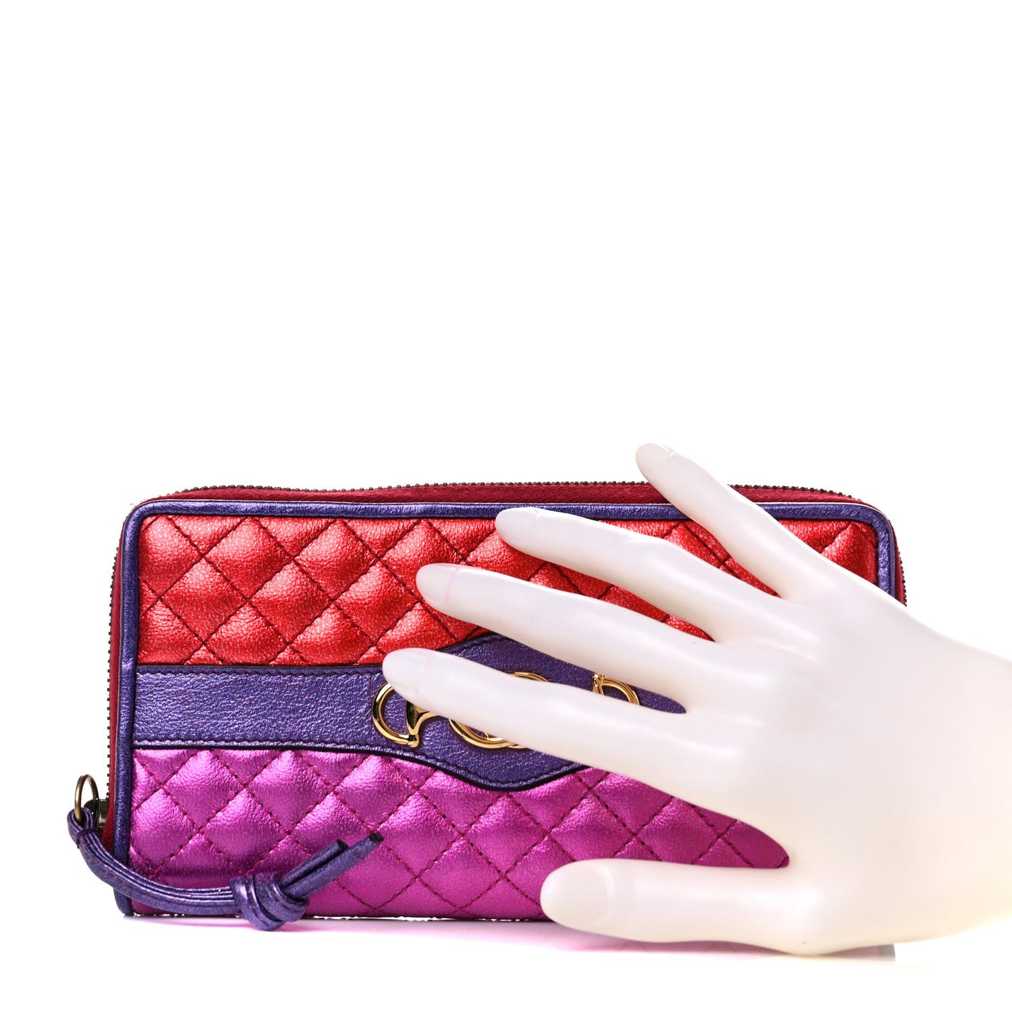 Laminated Nappa Trapuntata Zumi Zip Around Wallet Rosso Fuxia Bizantin