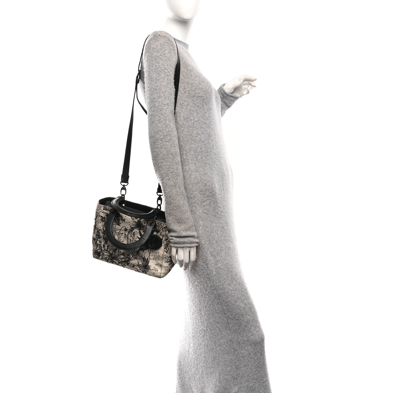 Christian Dior Calfskin Toile de Jouy Carnivora Medium Lady Dior White Black 2 of 9
