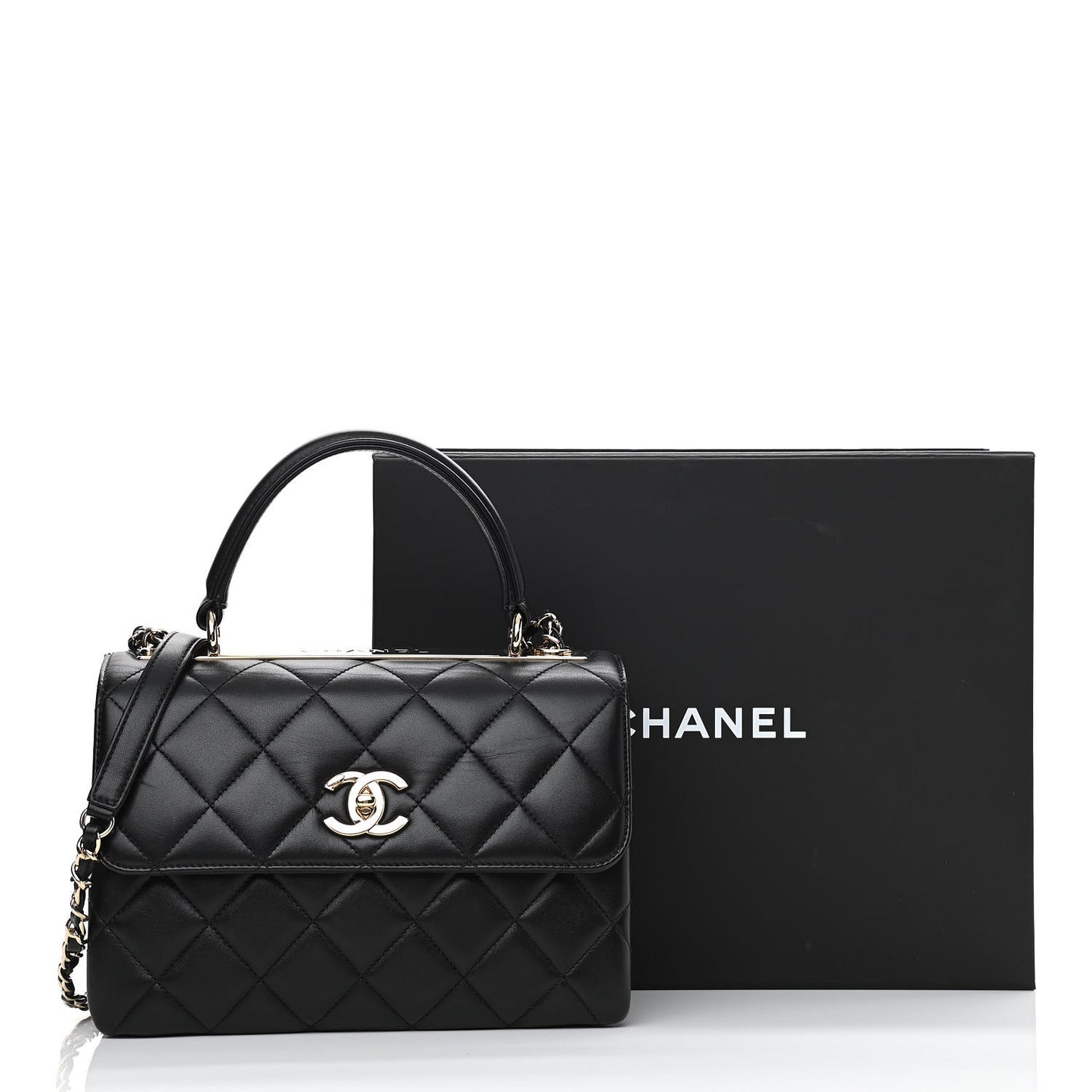 Lambskin Quilted Small Trendy CC Dual Handle Flap Bag Black