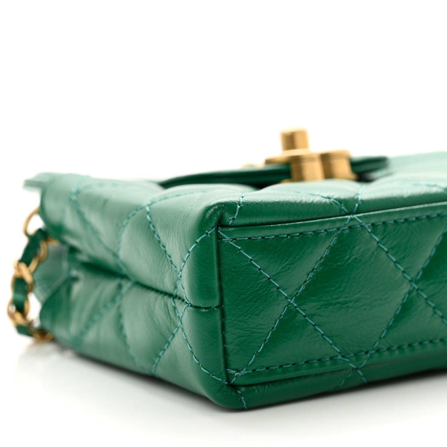 Shiny Aged Calfskin Quilted Mini Nano Kelly Shopper Green