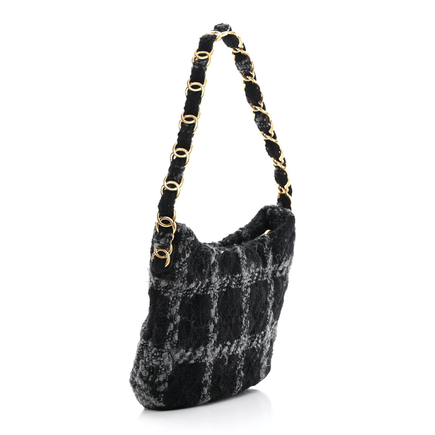 Chanel Cashmere Tweed Quilted CC Links Hobo Black Grey 3 of 12