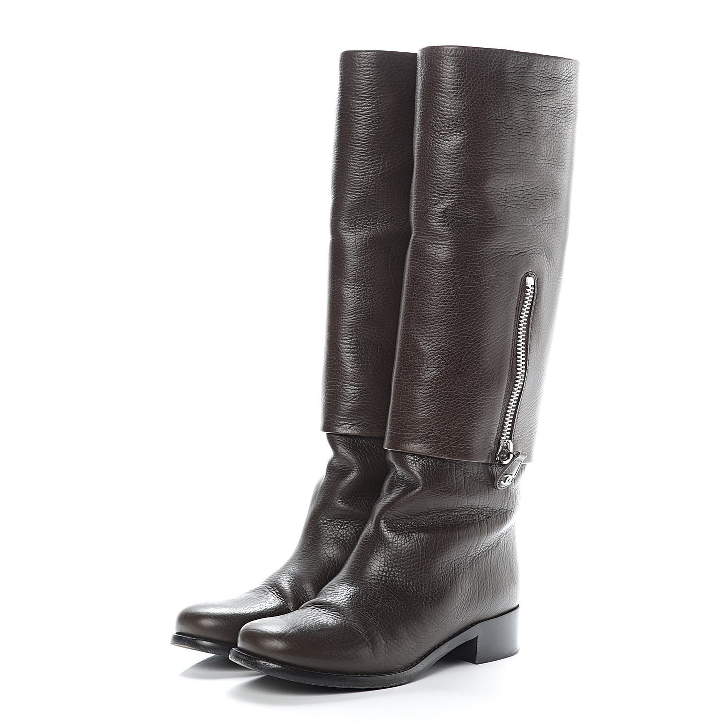 Calfskin High Boots 38 Dark Brown
