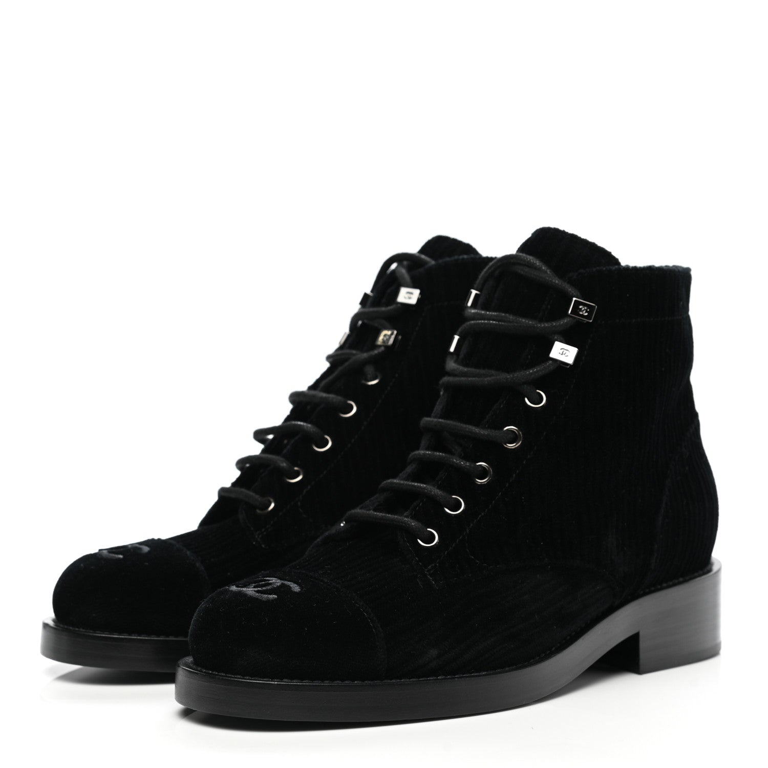 Chanel Velvet CC Cap Toe Boots 38 Black 3 of 10