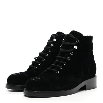 Chanel Velvet CC Cap Toe Boots 38 Black 3 of 10