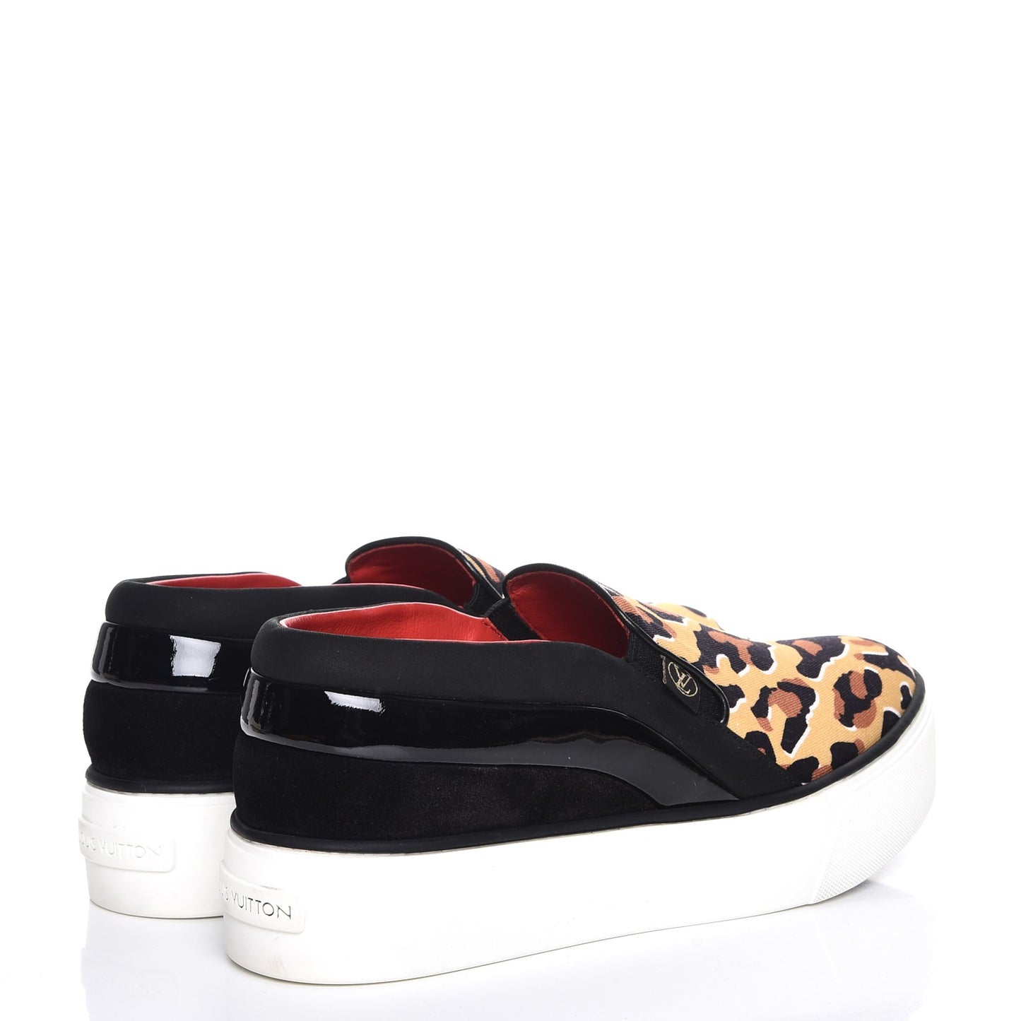 Patent Calfskin Canvas Catwalk Slip On 37 Leopard Black