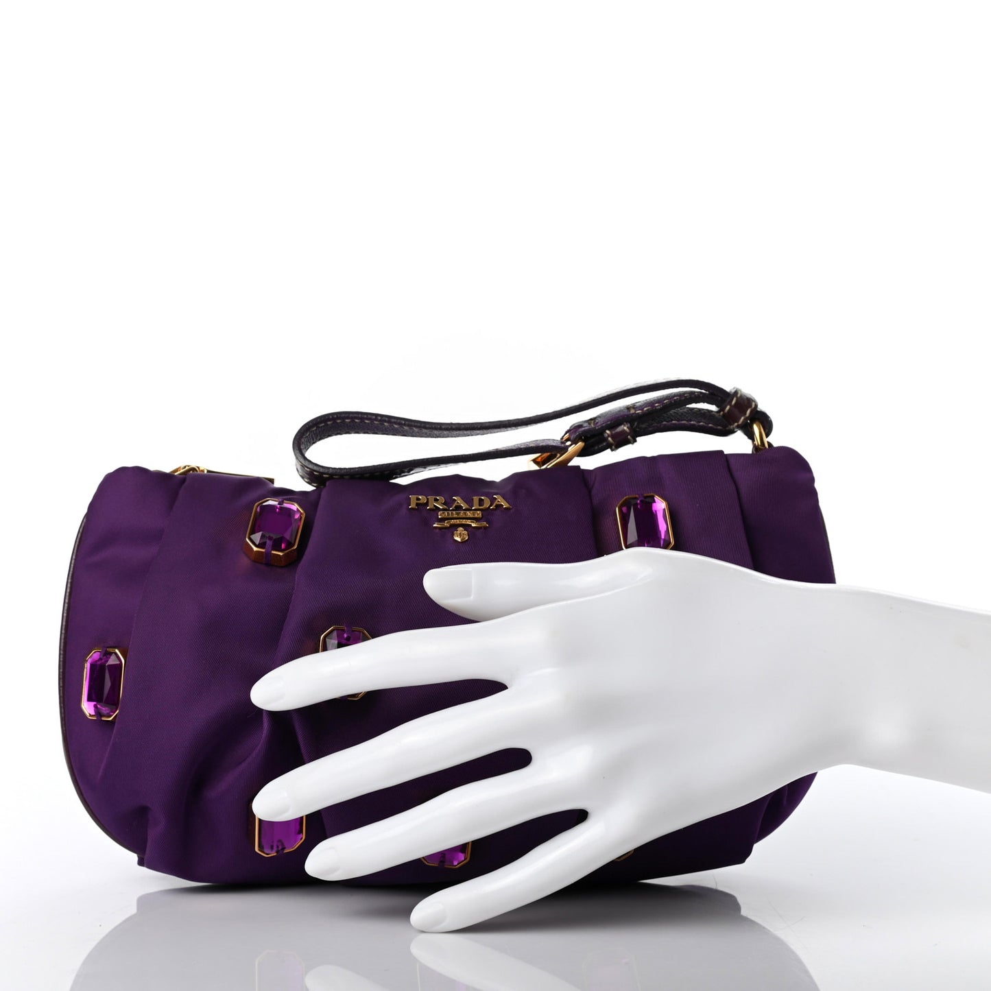 Satin Crystal Embellished Wristlet Clutch Viola