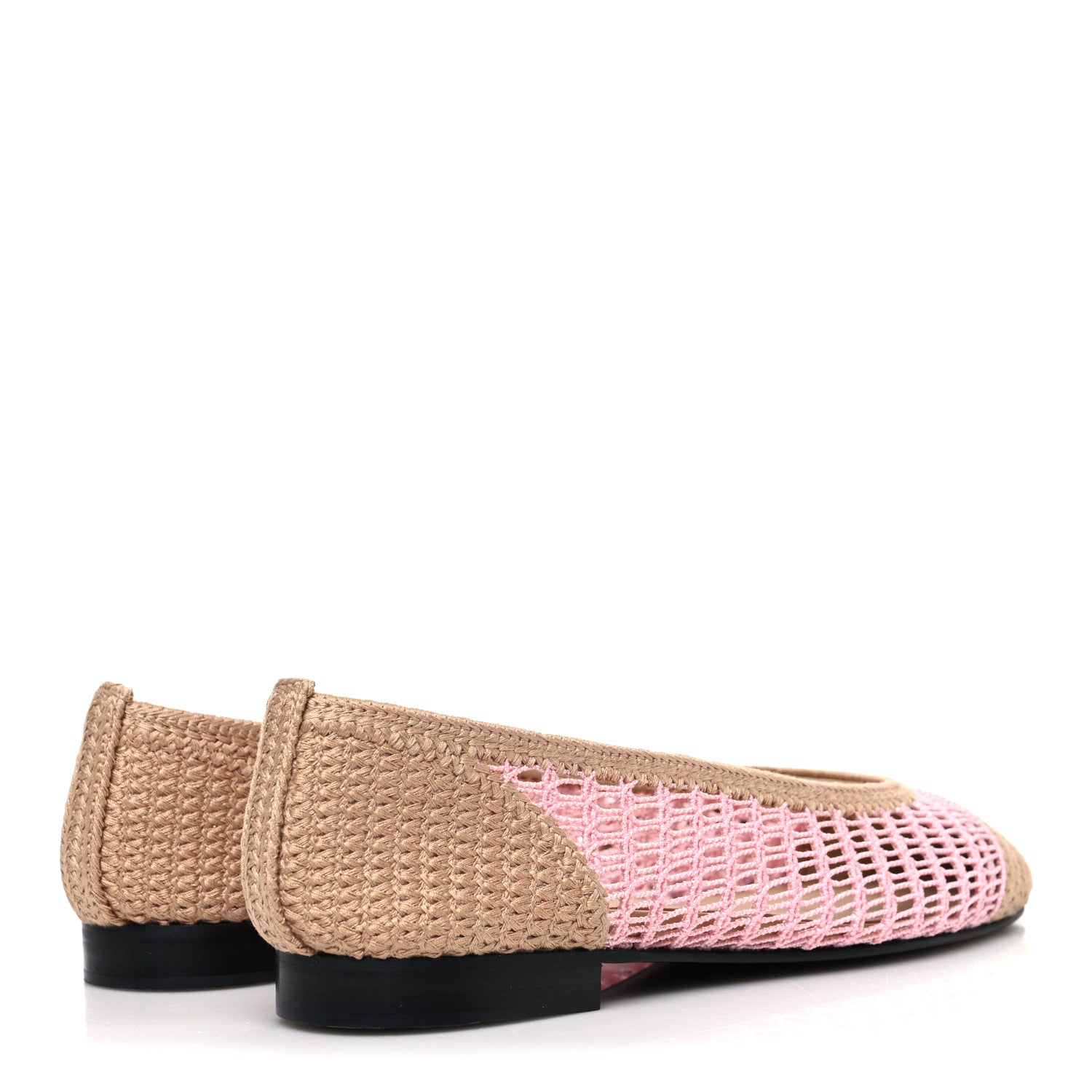 Chanel Raffia Cap Toe Ballerina Flats 37 Pink Beige 5 of 10
