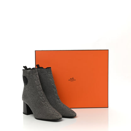 Hermes Knit Calfskin Volver 60 Ankle Boots 38 Nocciola Black 9 of 9
