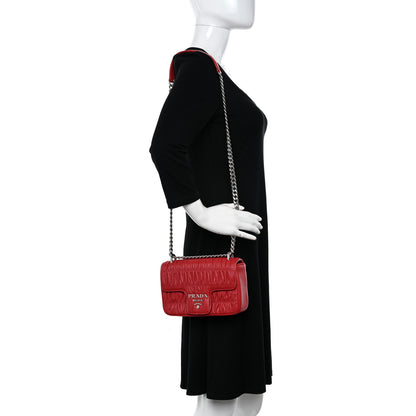 Prada Nappa Gaufre Small Chain Flap Shoulder Bag Fuoco 2 of 14