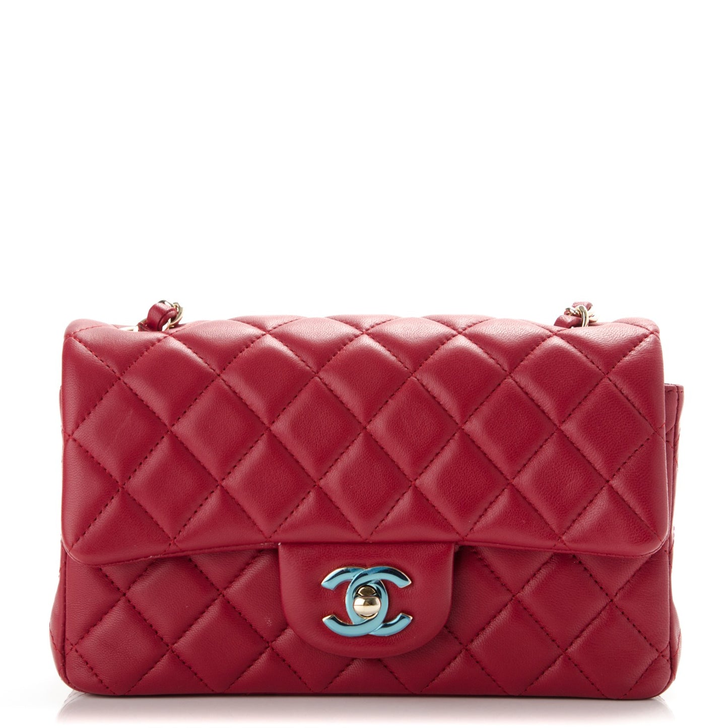Lambskin Quilted Mini Rectangular Flap Red