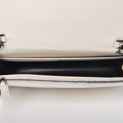 Saint Laurent Grain De Poudre Matelasse Chevron Monogram Envelope Chain Wallet Dove White 5 of 11