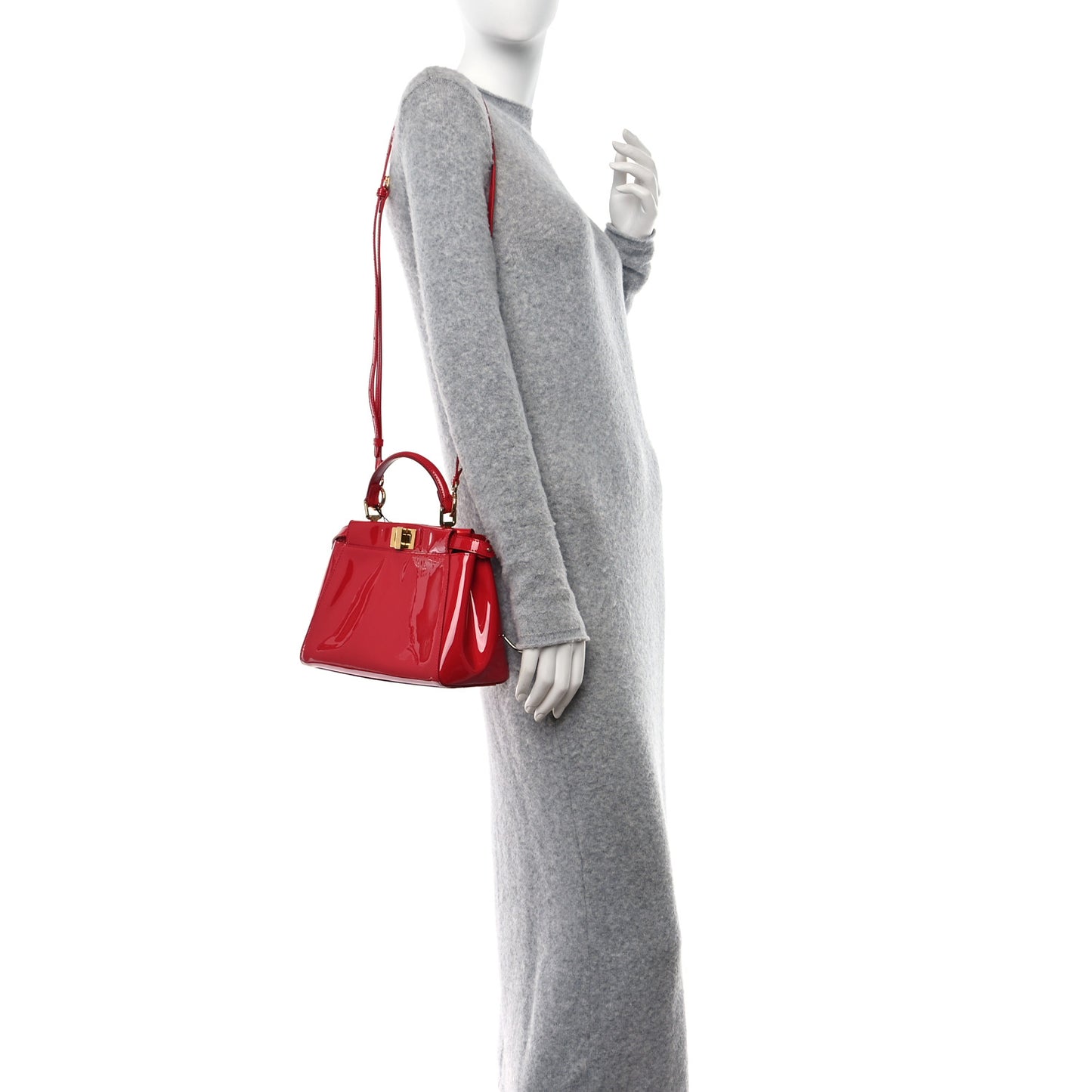 Vitello Vernice Mou Mini Peekaboo Iconic Satchel Rosso Cardinale