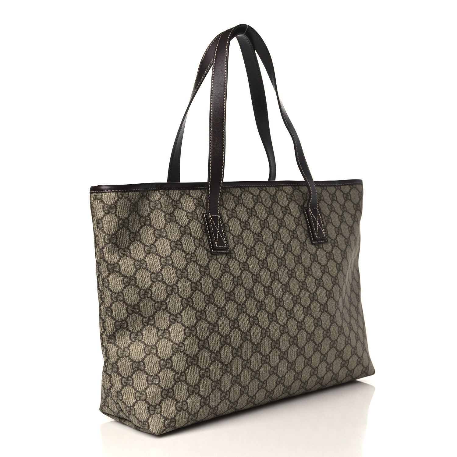 Gucci GG Supreme Monogram Medium Zippered Shopping Tote Dark Brown 3 of 9