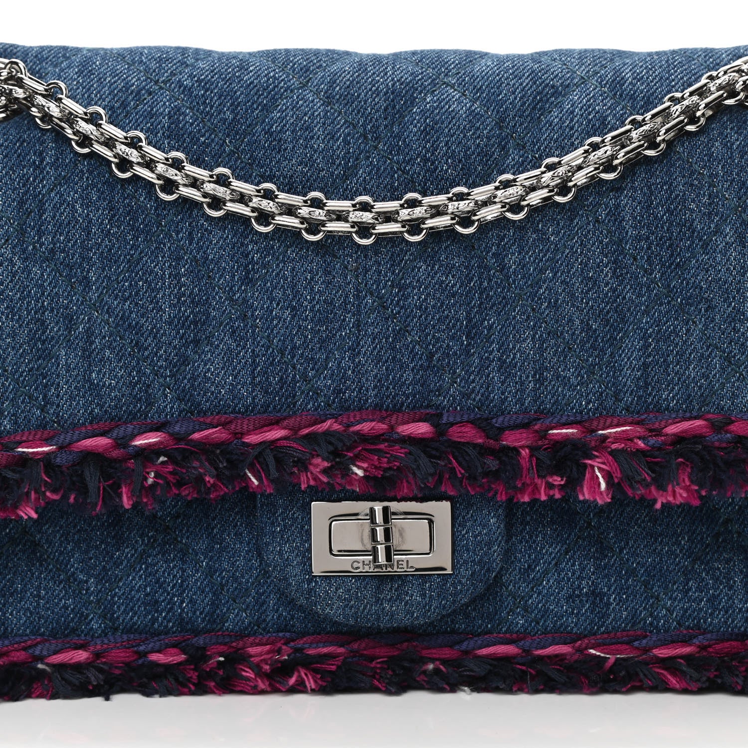 Chanel Denim Tweed 2.55 Reissue 225 Flap Blue Dark Pink 7 of 9