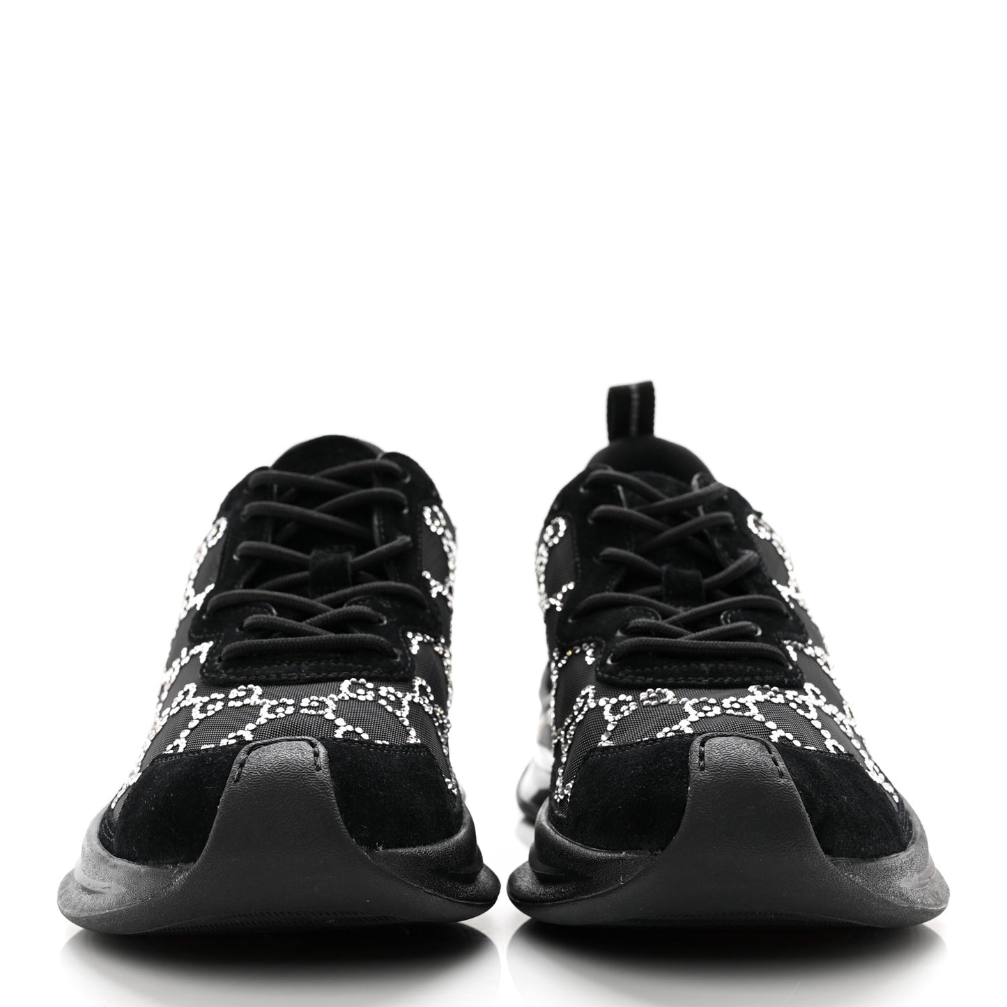 Tela Retino Mesh Crystal Suede GG Monogram Womens Gucci Run Sneakers 38 Black Silver