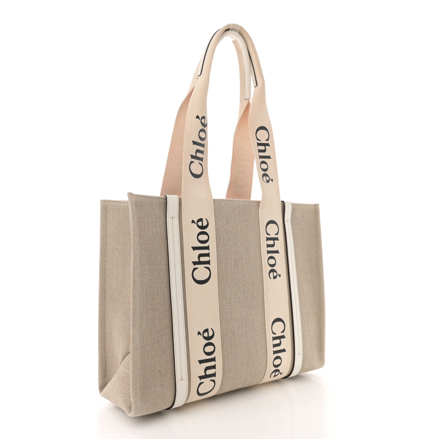 Chloe Linen Calfskin Medium Woody Ribbon Tote White 3 of 12