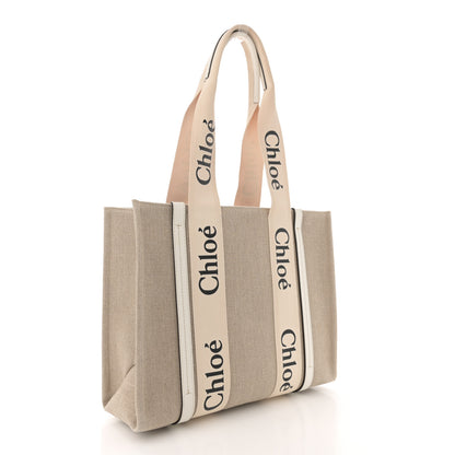 Chloe Linen Calfskin Medium Woody Ribbon Tote White 3 of 12