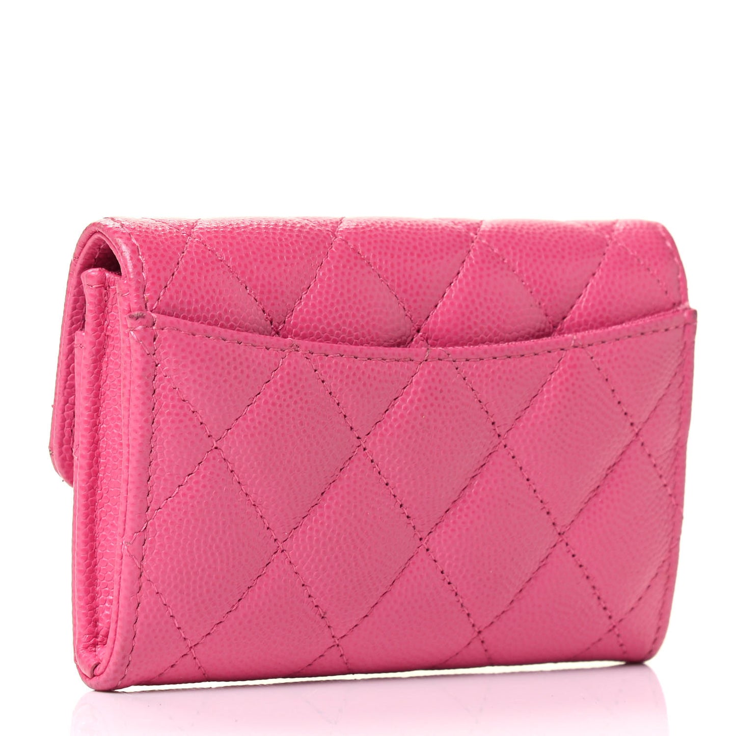 Caviar Quilted Flap Card Holder Wallet Pink