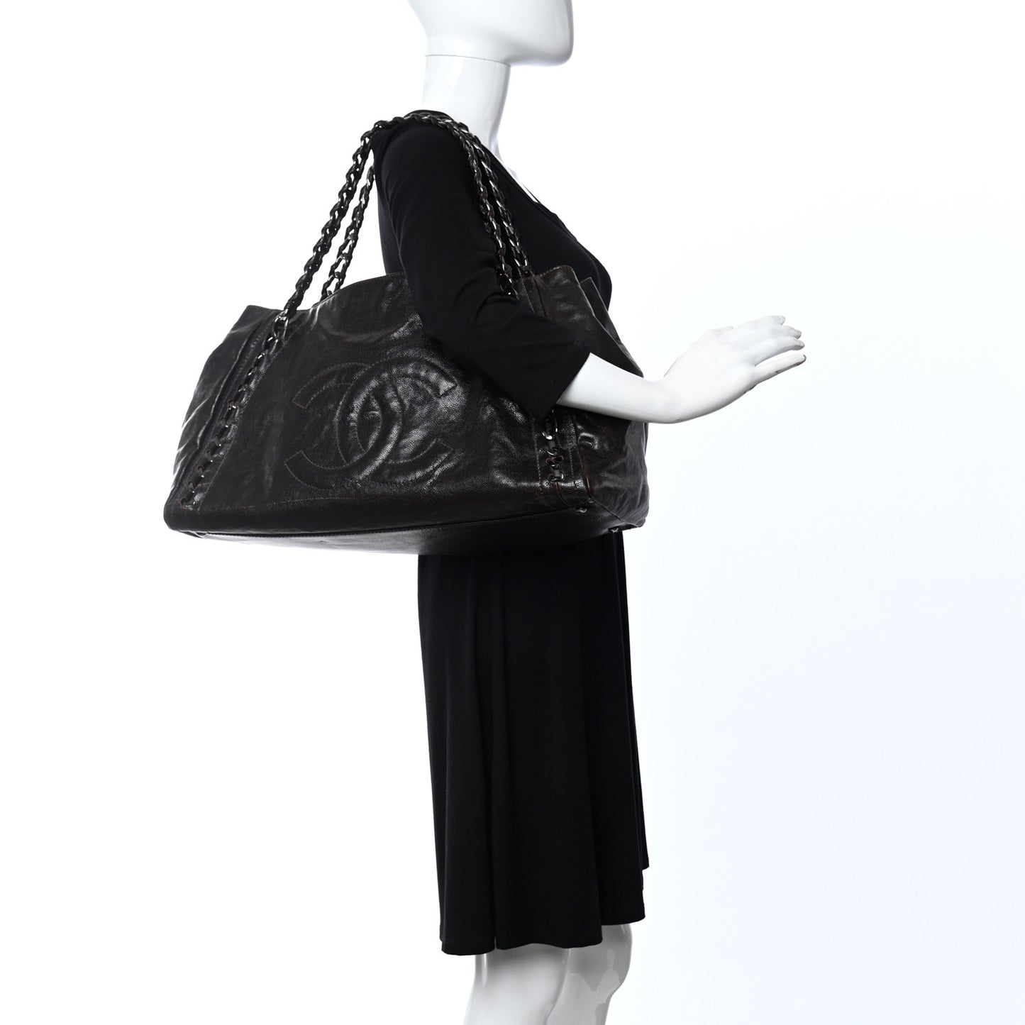 Glazed Caviar Large East West Modern Chain Tote Brown