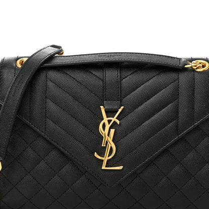 Saint Laurent Grain De Poudre Textured Mixed Matelasse Triquilt Medium Monogram Satchel Black 7 of 12
