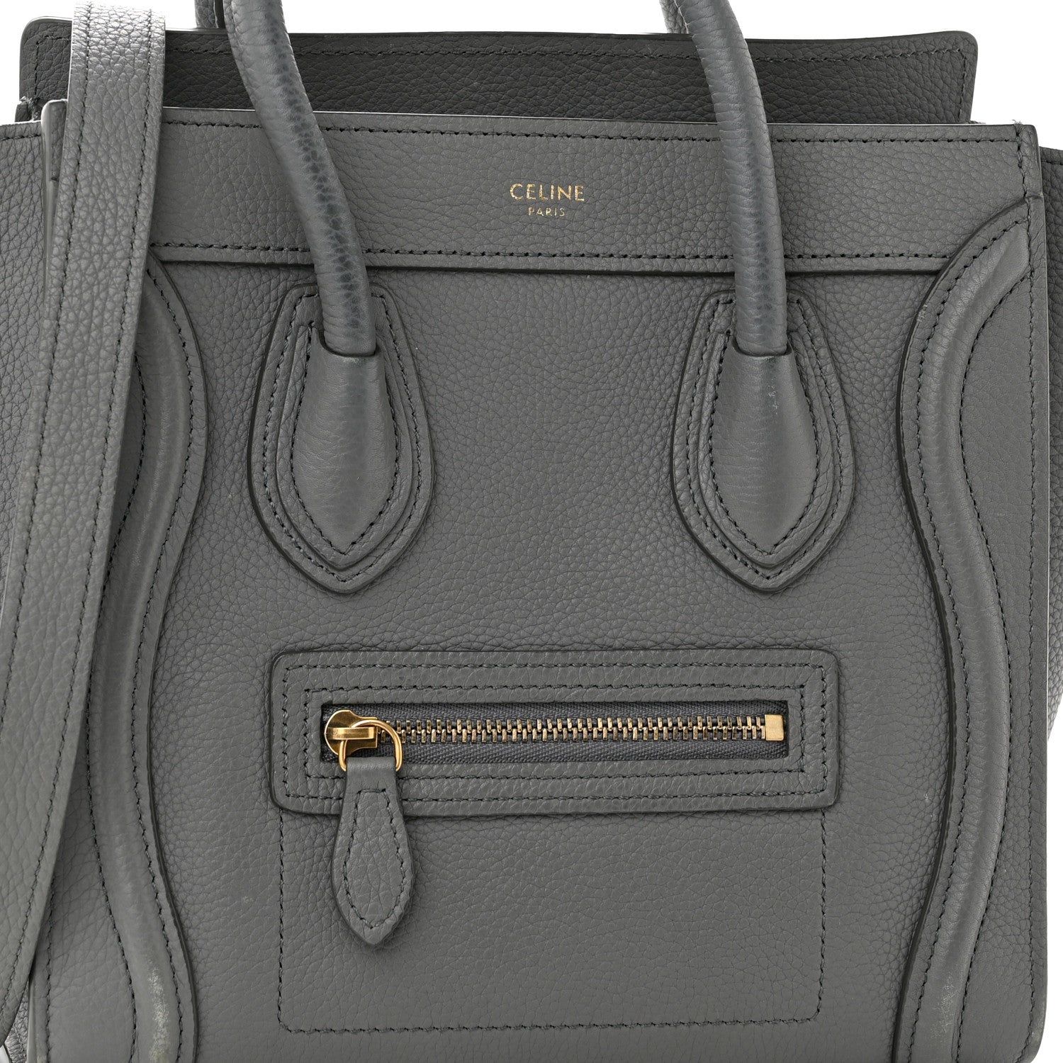 Celine Drummed Calfskin Nano Luggage Kohl 7 of 16
