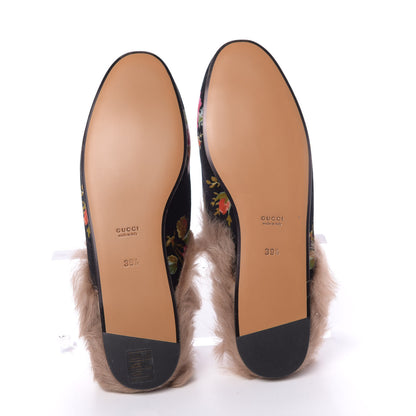 Gucci Velvet Fur Floral Womens Princetown Slippers 39.5 Black 6 of 9