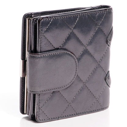 Chanel Metallic Calfskin Quilted Cambon Compact Wallet Dark Silver 3 of 10